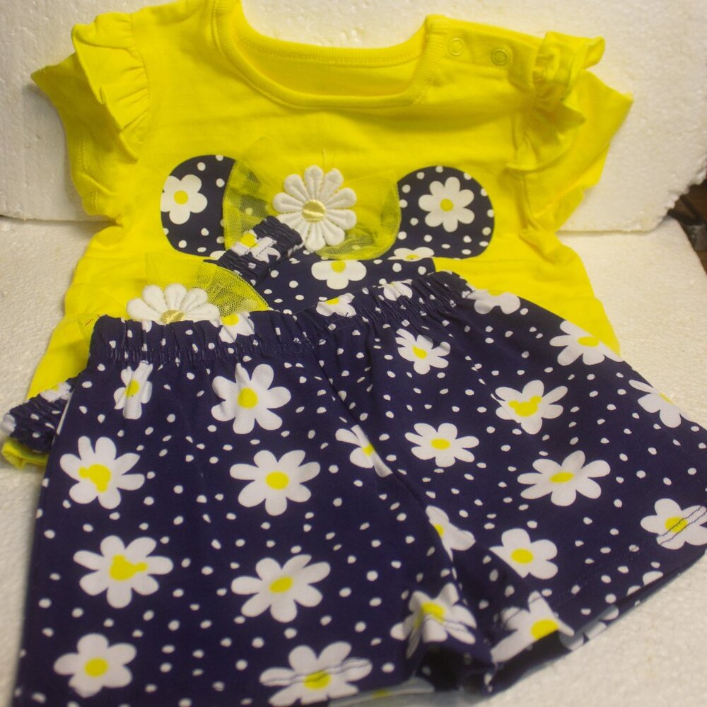 New Without Tags Disney Junior Minnie Girl's 18M Yellow and Blue Shorts Set